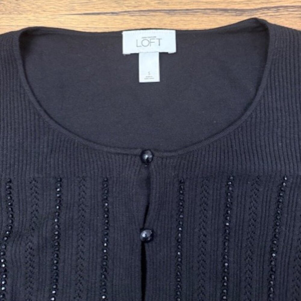 ANN TAYLOR Black Beaded Button-front Cardigan